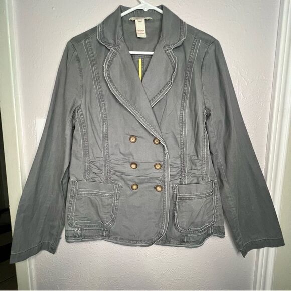 Sundance Khaki Green Gray Cotton Double Breast Blazer Women’s Jacket Sz M - Picture 2 of 11